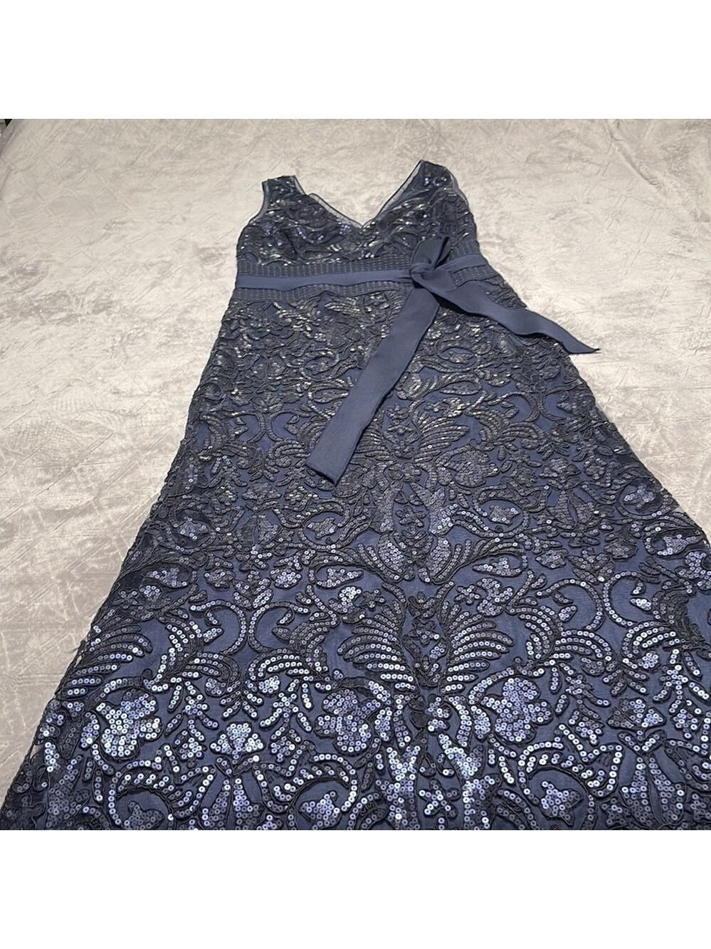 Tadashi Navy Blue V Neck Sequins maxi dress - Picture 5 of 12